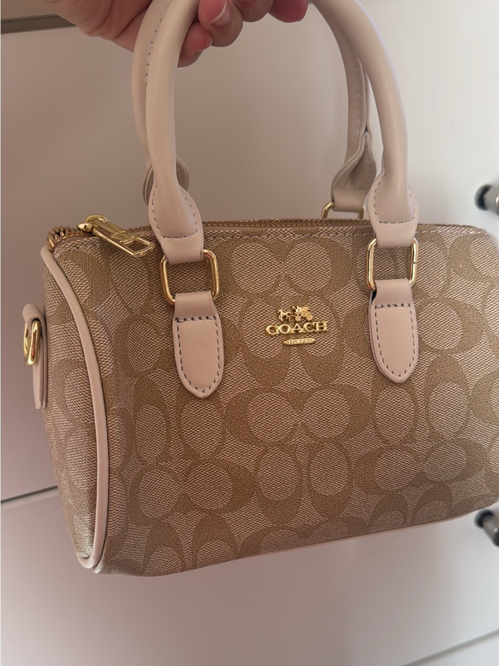 Coach Signature Mini Satchel in Beige and Blush